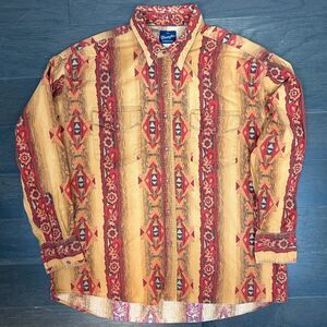 Vtg Wrangler Checotah Western Shirt Mens XXL Aztec Brushpopper Pearl Snap Cowboy